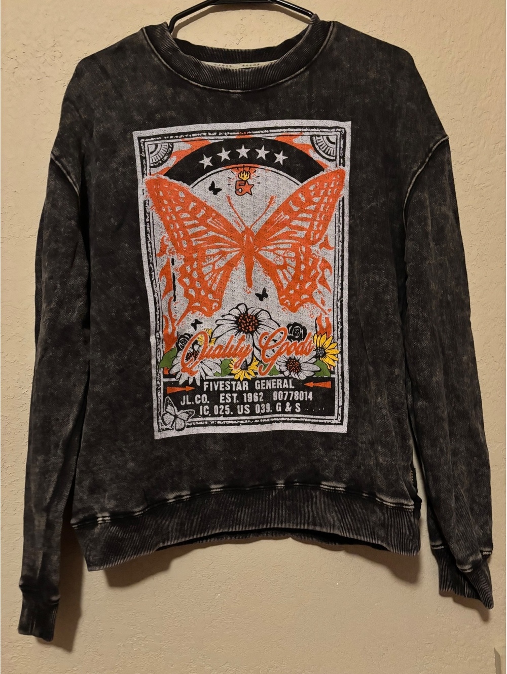 Fivestar General Women's Black Graphic Butterfly Sweatshirt XS
